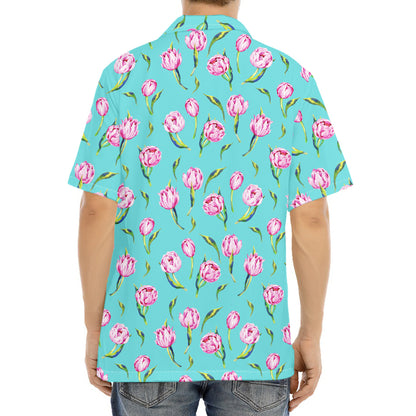 Pink Watercolor Tulip Pattern Print Aloha Shirt