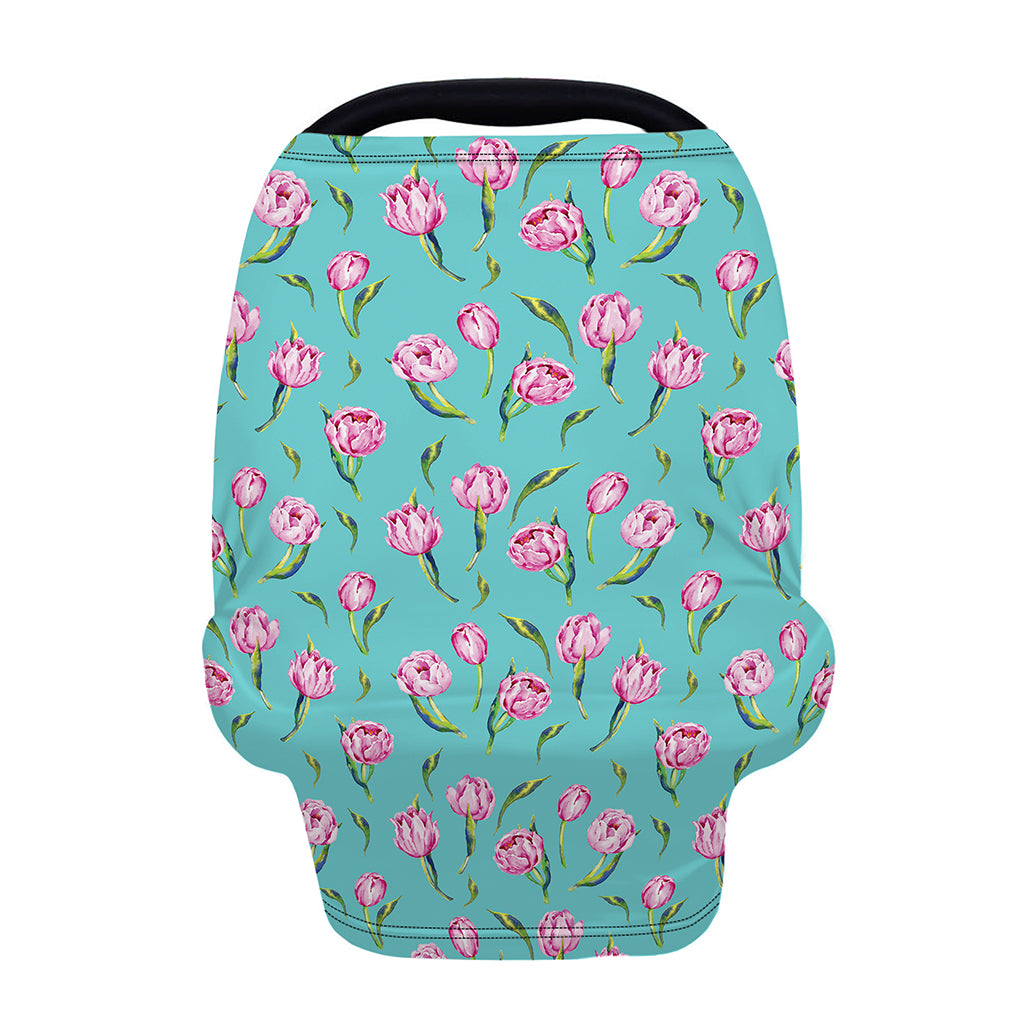 Pink Watercolor Tulip Pattern Print Baby Seat Cover