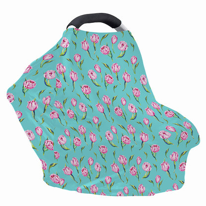 Pink Watercolor Tulip Pattern Print Baby Seat Cover