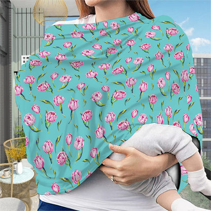 Pink Watercolor Tulip Pattern Print Baby Seat Cover
