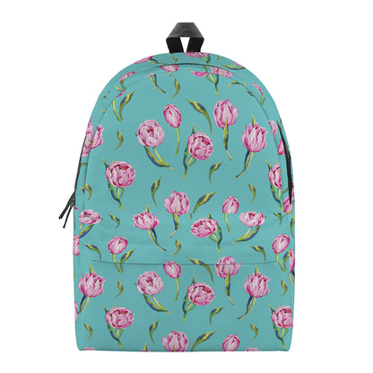 Pink Watercolor Tulip Pattern Print Backpack