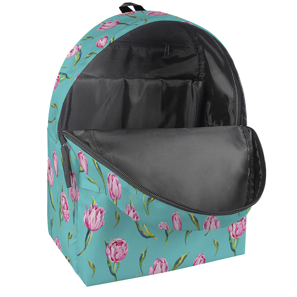 Pink Watercolor Tulip Pattern Print Backpack