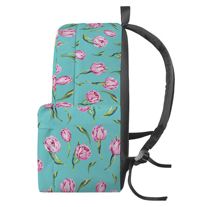 Pink Watercolor Tulip Pattern Print Backpack