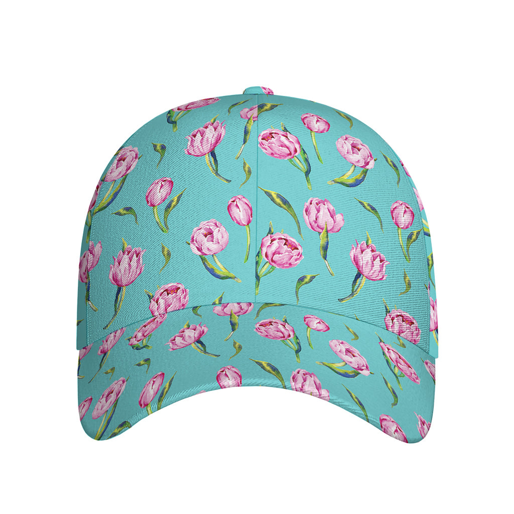 Pink Watercolor Tulip Pattern Print Baseball Cap