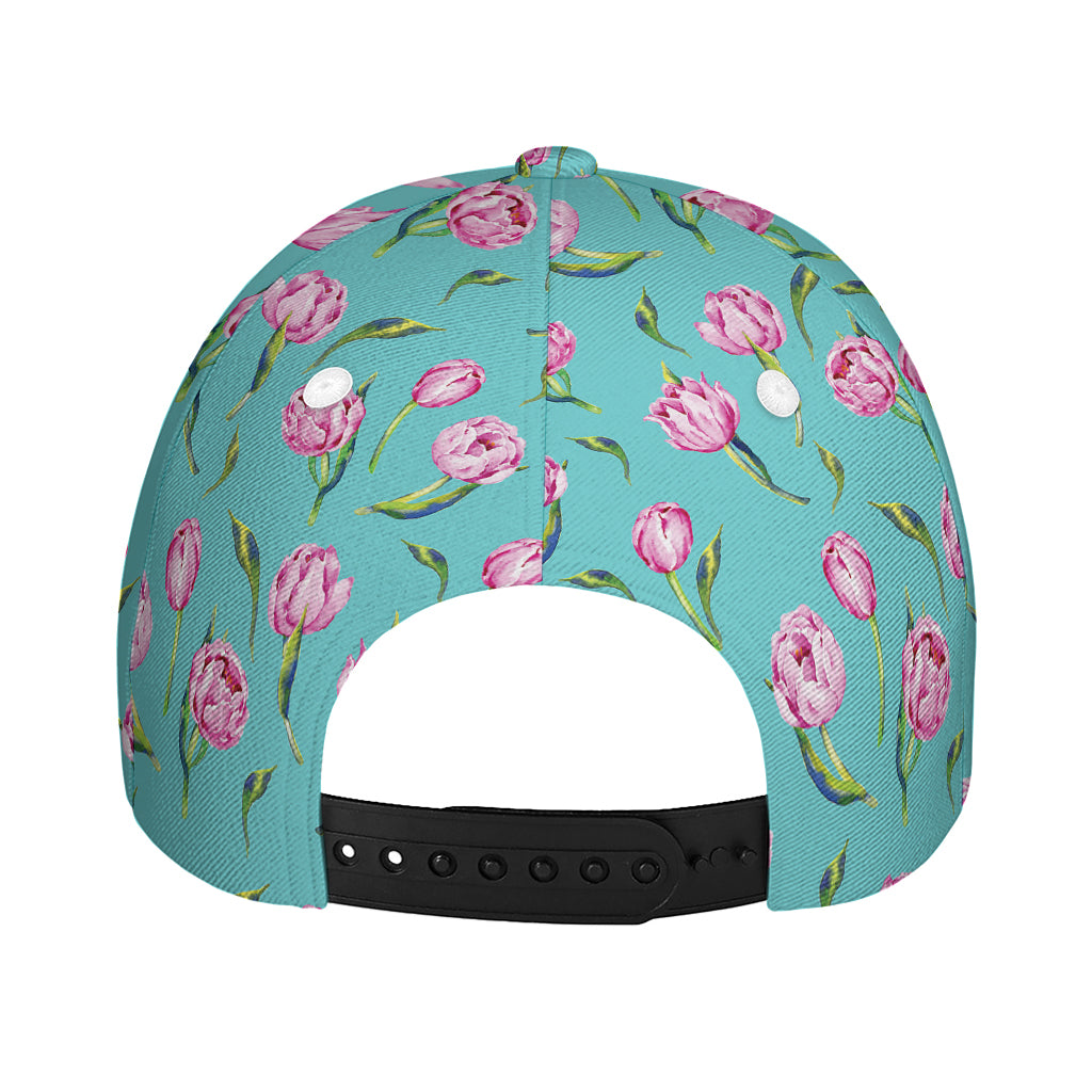 Pink Watercolor Tulip Pattern Print Baseball Cap
