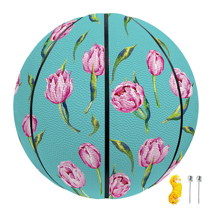 Pink Watercolor Tulip Pattern Print Basketball