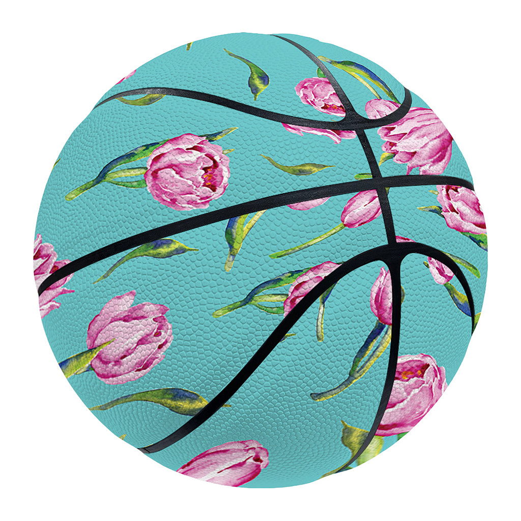 Pink Watercolor Tulip Pattern Print Basketball