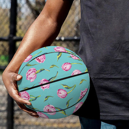 Pink Watercolor Tulip Pattern Print Basketball