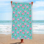 Pink Watercolor Tulip Pattern Print Beach Towel
