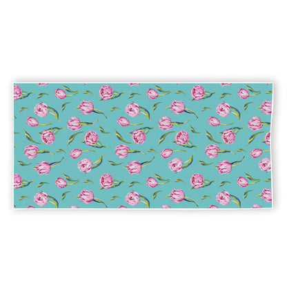 Pink Watercolor Tulip Pattern Print Beach Towel