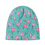 Pink Watercolor Tulip Pattern Print Beanie