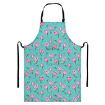 Pink Watercolor Tulip Pattern Print Bib Apron With Pocket