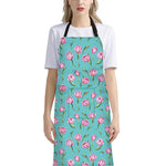 Pink Watercolor Tulip Pattern Print Bib Apron With Pocket