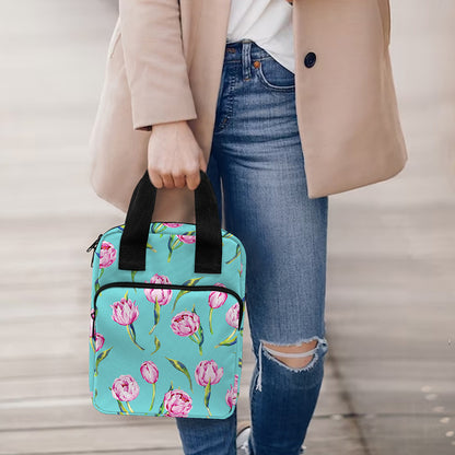 Pink Watercolor Tulip Pattern Print Bible Tote Bag