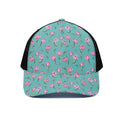 Pink Watercolor Tulip Pattern Print Black Mesh Trucker Hat