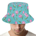 Pink Watercolor Tulip Pattern Print Bucket Hat