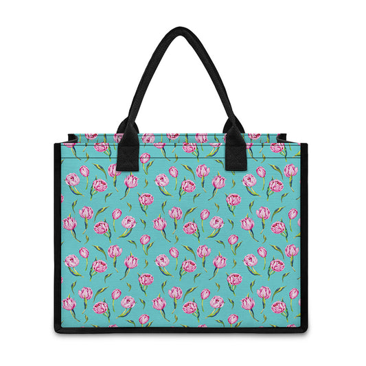 Pink Watercolor Tulip Pattern Print Canvas Tote Bag