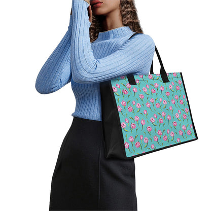 Pink Watercolor Tulip Pattern Print Canvas Tote Bag