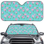 Pink Watercolor Tulip Pattern Print Car Windshield Sun Shade