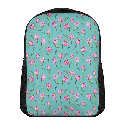 Pink Watercolor Tulip Pattern Print Casual Backpack