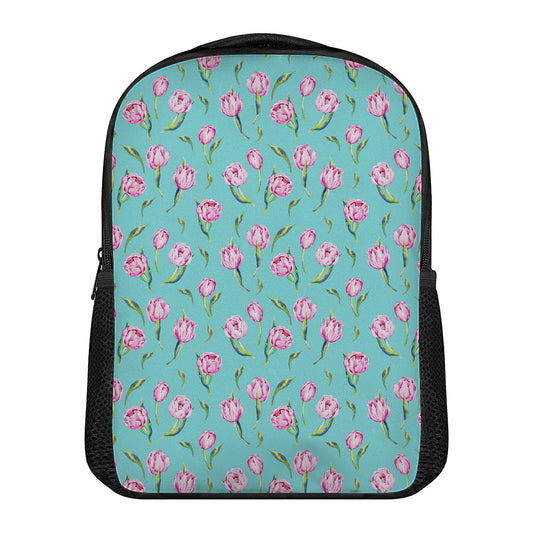 Pink Watercolor Tulip Pattern Print Casual Backpack