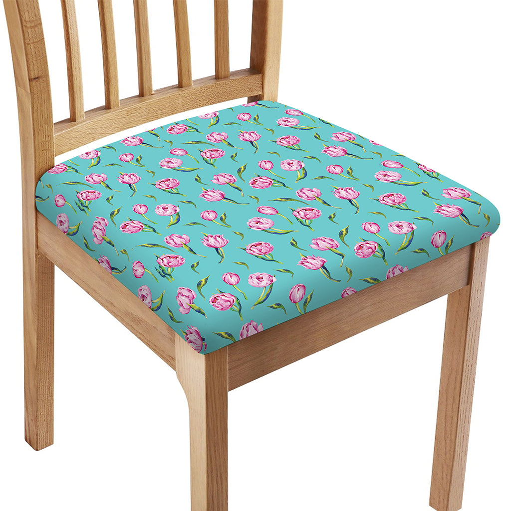 Pink Watercolor Tulip Pattern Print Chair Cushion Cover
