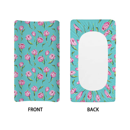 Pink Watercolor Tulip Pattern Print Changing Pad Cover