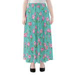 Pink Watercolor Tulip Pattern Print Chiffon Maxi Skirt