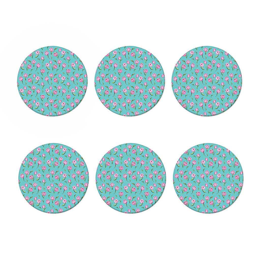 Pink Watercolor Tulip Pattern Print Coaster Set