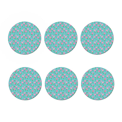 Pink Watercolor Tulip Pattern Print Coaster Set