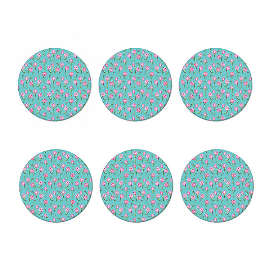 Pink Watercolor Tulip Pattern Print Coaster Set