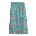 Pink Watercolor Tulip Pattern Print Cotton Front Slit Maxi Skirt