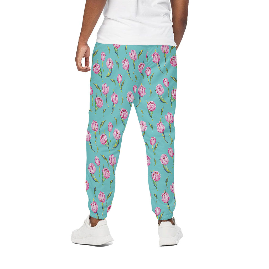 Pink Watercolor Tulip Pattern Print Cotton Pants