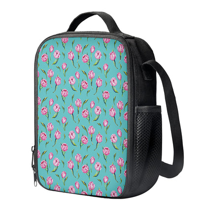 Pink Watercolor Tulip Pattern Print Crossbody Lunch Bag