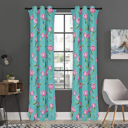 Pink Watercolor Tulip Pattern Print Curtain