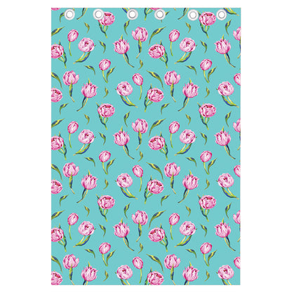 Pink Watercolor Tulip Pattern Print Curtain