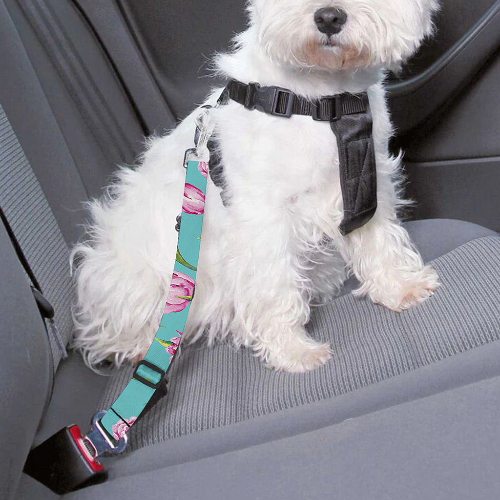 Pink Watercolor Tulip Pattern Print Dog Seat Belt