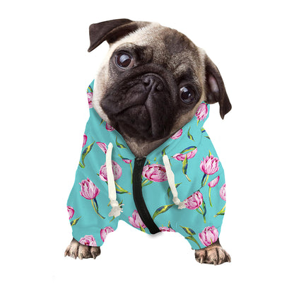 Pink Watercolor Tulip Pattern Print Dog Zip Up Hoodie