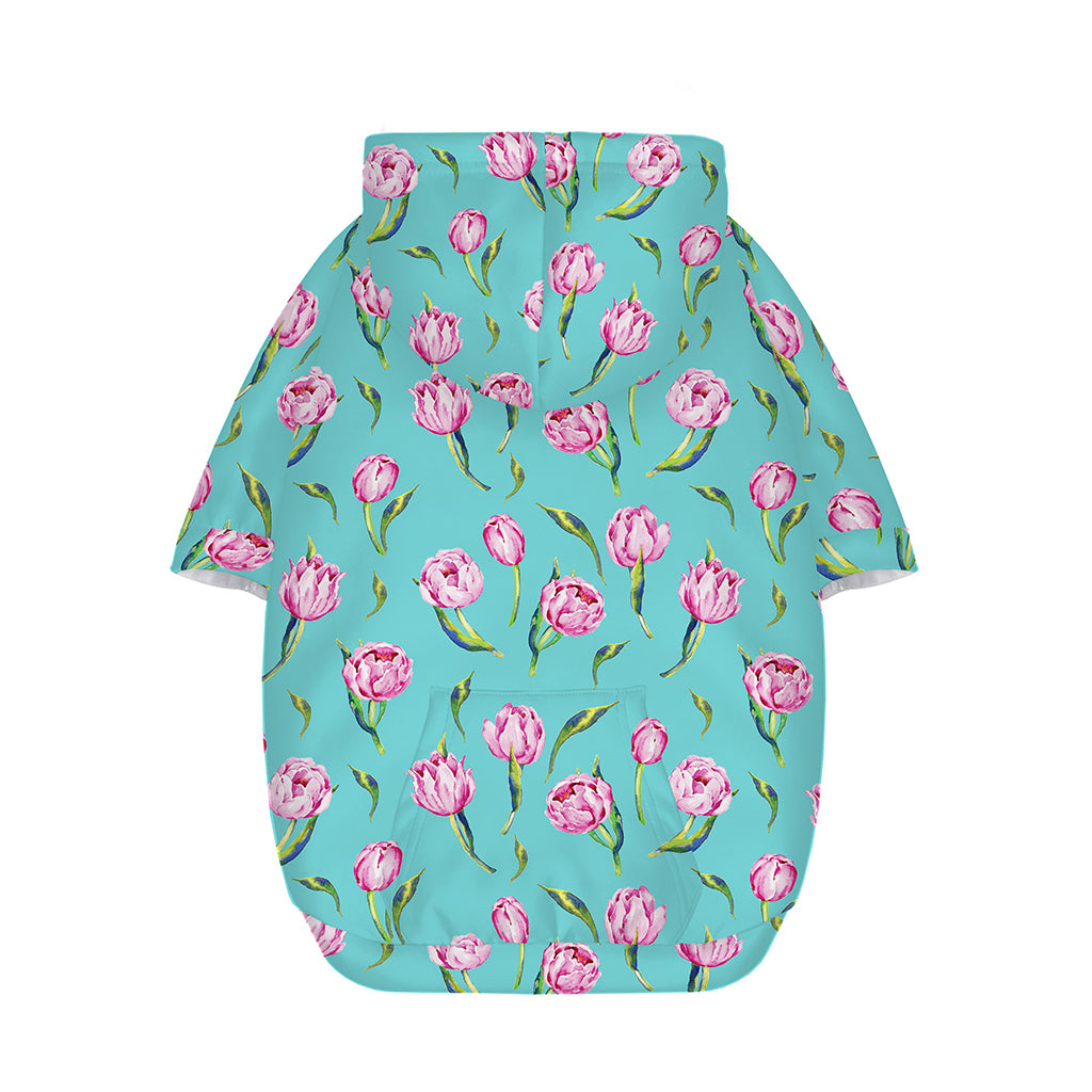 Pink Watercolor Tulip Pattern Print Dog Zip Up Hoodie