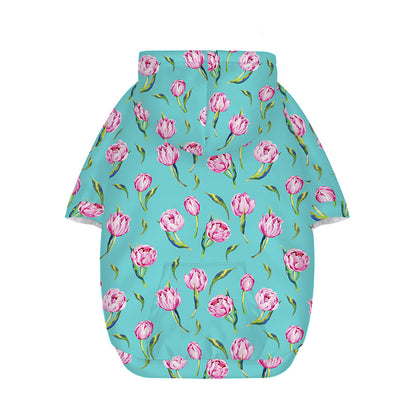 Pink Watercolor Tulip Pattern Print Dog Zip Up Hoodie