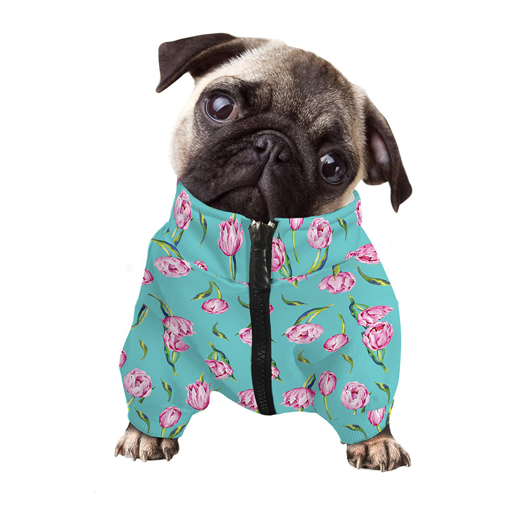 Pink Watercolor Tulip Pattern Print Dog Zip Up Jacket