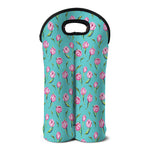 Pink Watercolor Tulip Pattern Print Double Neoprene Wine Tote