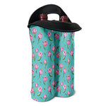 Pink Watercolor Tulip Pattern Print Double Neoprene Wine Tote