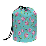 Pink Watercolor Tulip Pattern Print Drawstring Makeup Bag