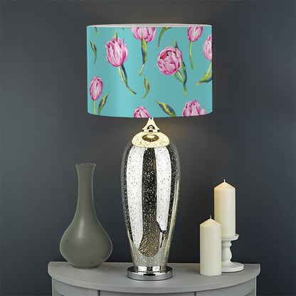 Pink Watercolor Tulip Pattern Print Drum Lamp Shade