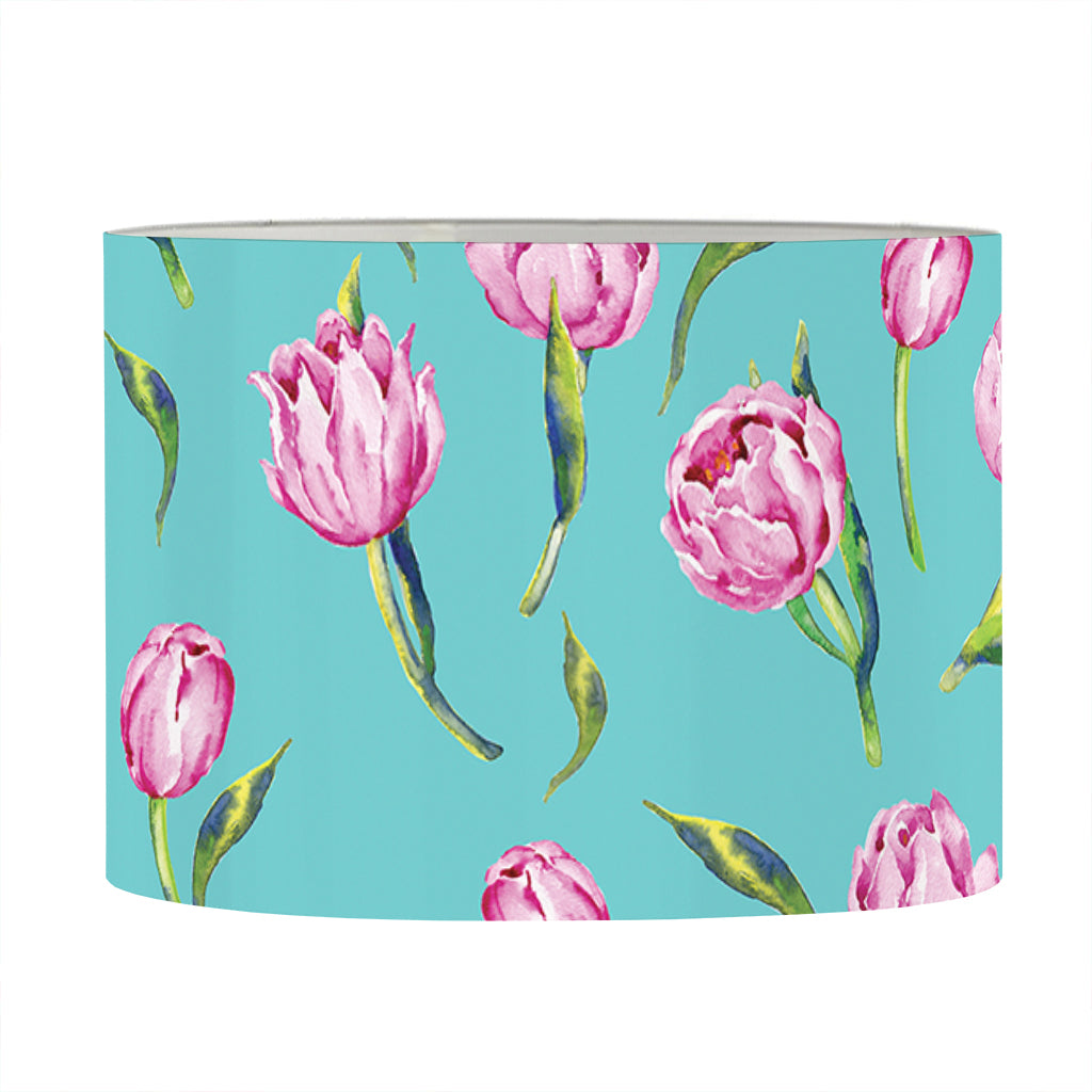 Pink Watercolor Tulip Pattern Print Drum Lamp Shade