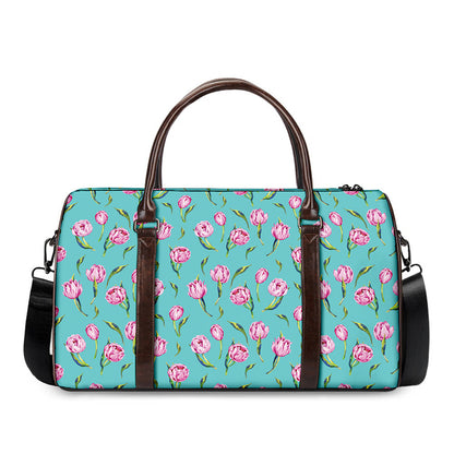 Pink Watercolor Tulip Pattern Print Duffle Bag