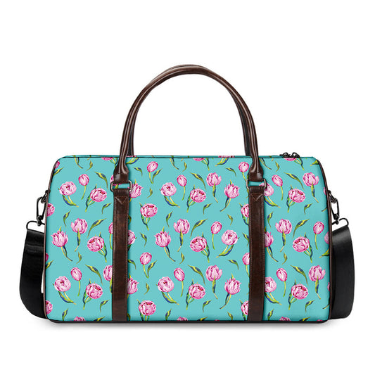 Pink Watercolor Tulip Pattern Print Duffle Bag