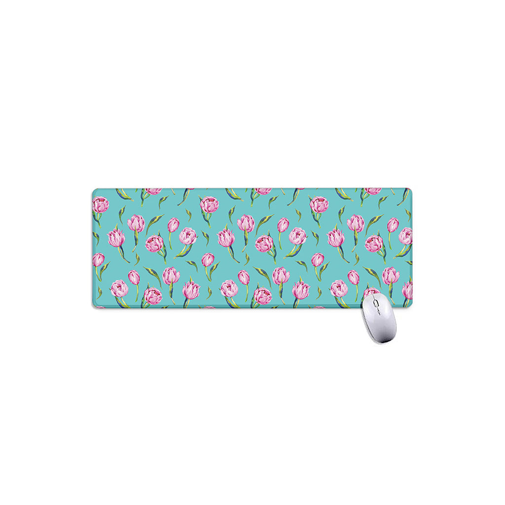 Pink Watercolor Tulip Pattern Print Extended Mouse Pad
