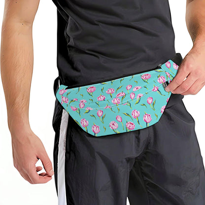Pink Watercolor Tulip Pattern Print Fanny Pack